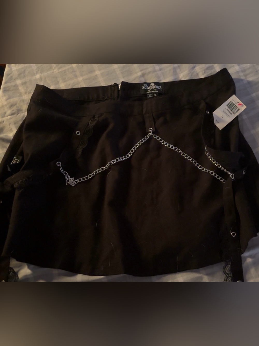 Royal Bones Black Mini Skirt with Silver Chain Detail